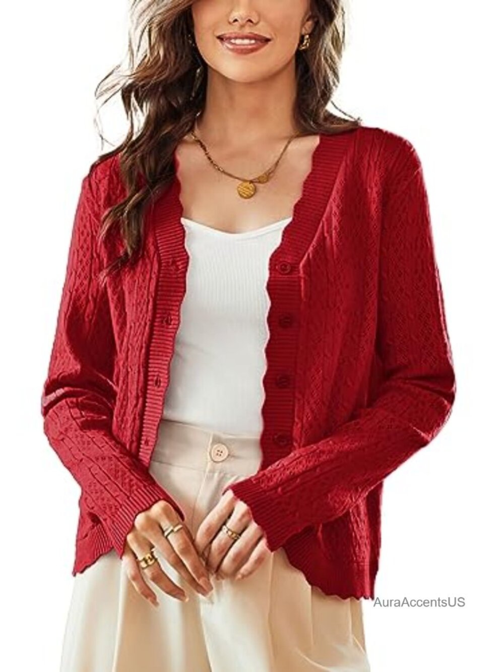 Lightweight Crochet Button Down Cardigan Sweater with V-Neck